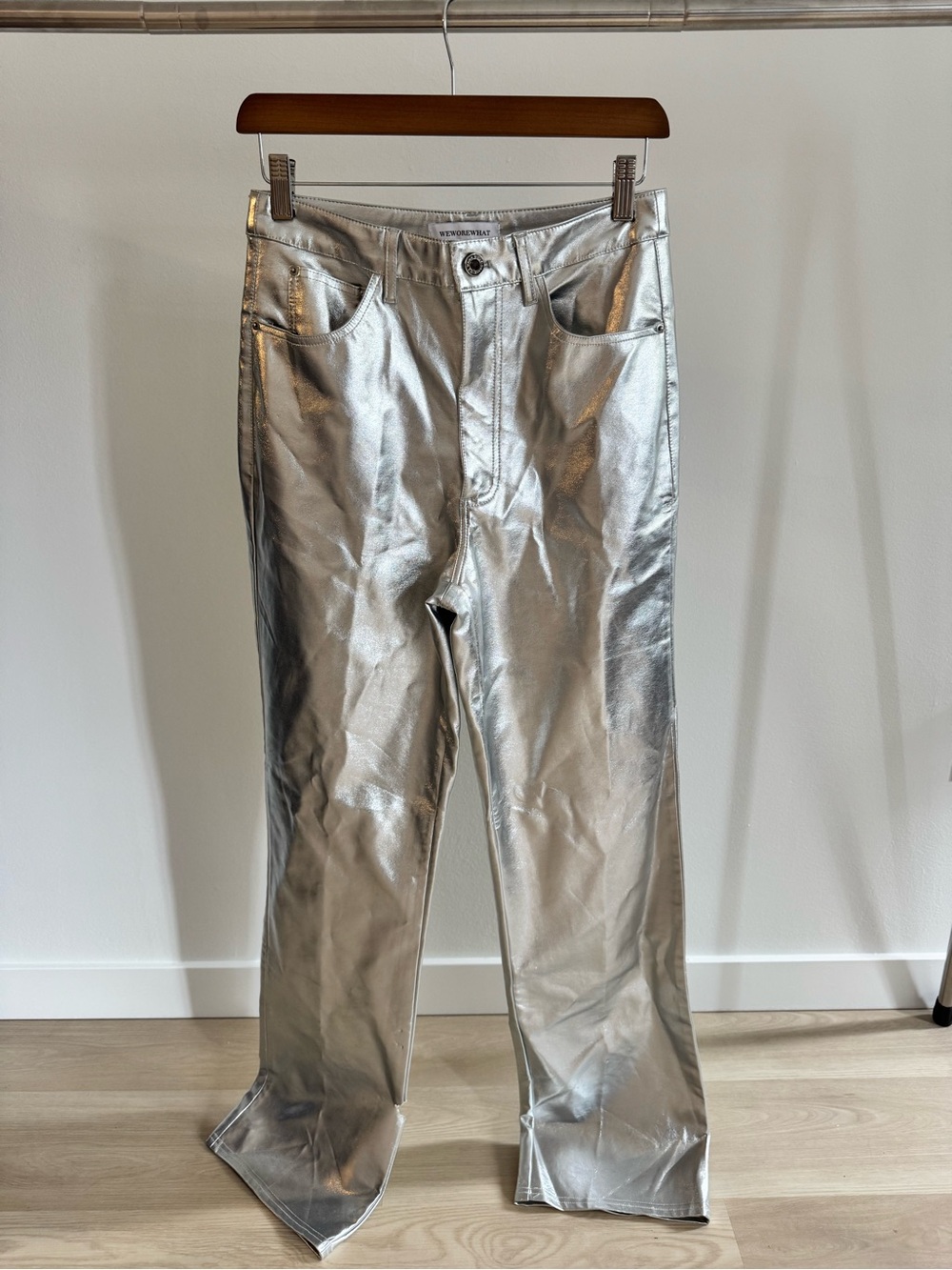 WeWoreWhat Silver Metallic Bootcut Jeans for Men